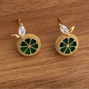 Anthropologie Gold and Green Citrus Earrings